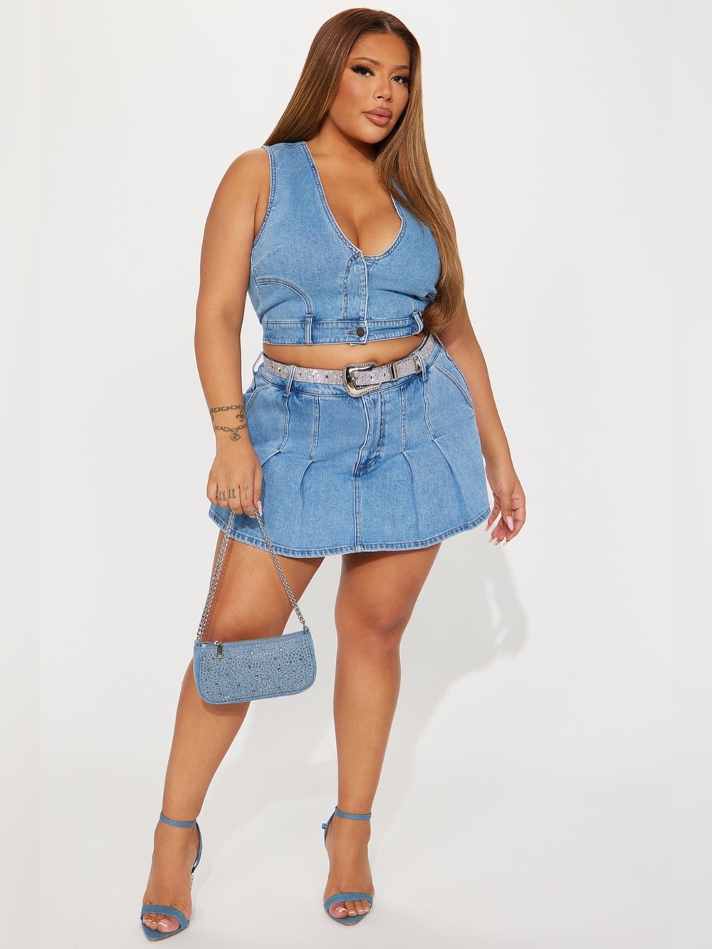 Nashville Denim Pleated Skort Set - Medium Wash - Picture 4 of 7